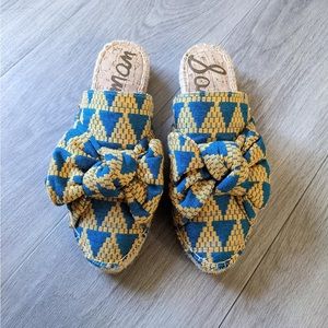 Sam Edelman Lynda Espadrille Bow Yellow And Blue Mule Flat Size 7